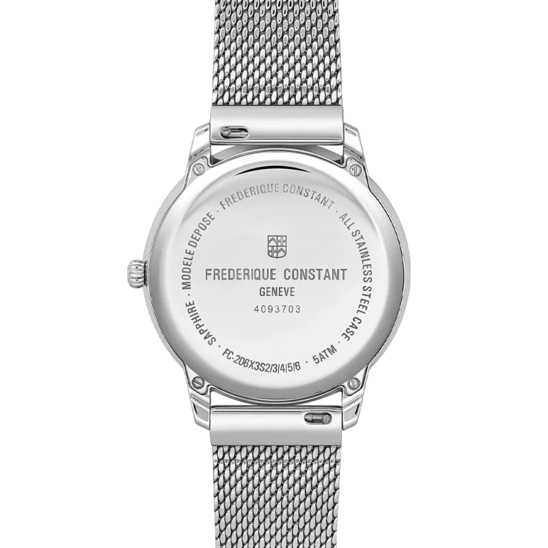 Frederique Constant Classics Moneta herreklokke på 37 mm med blå skive, lenke og quartzverk.