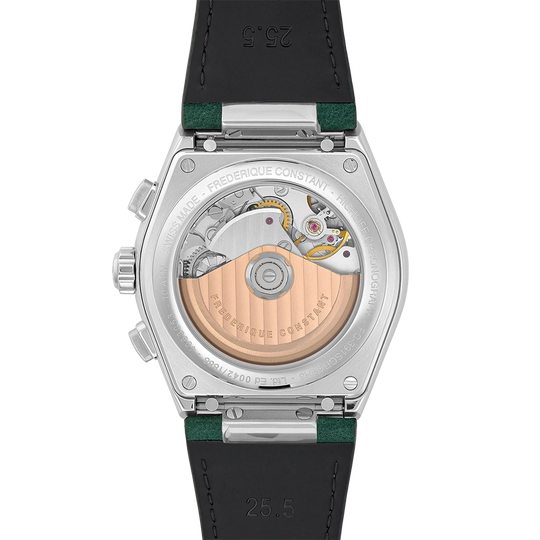 Frederique Constant Highlife Chronograph FC-391SGR4NH6 limitert herreklokke på 41 mm med grønn chronograph og kommer med skinnrem og lenke.