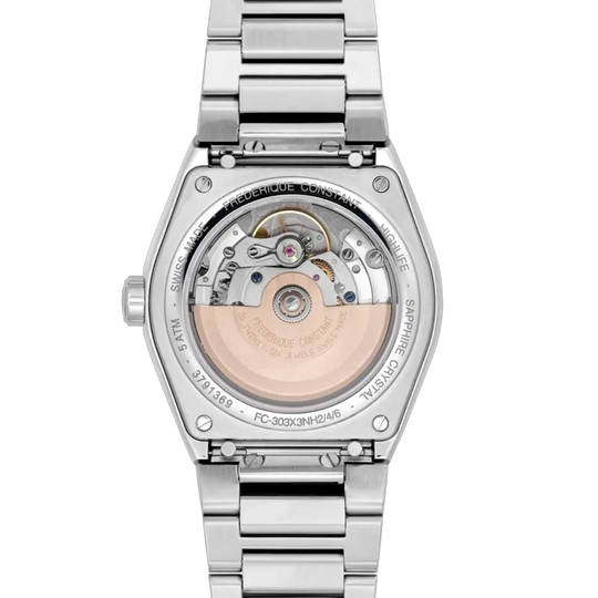 Frederique Constant Highlife COSC med autoamtisk verk, sort skive og kasse og lenke i stål. 