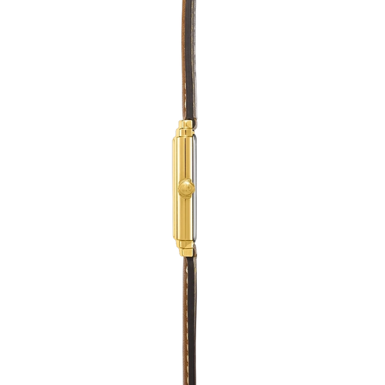Herbelin Art Deco 1925's herreklokke med gullfarget kasse, sølvfarget skive, brun skinnrem og quartzverk. 