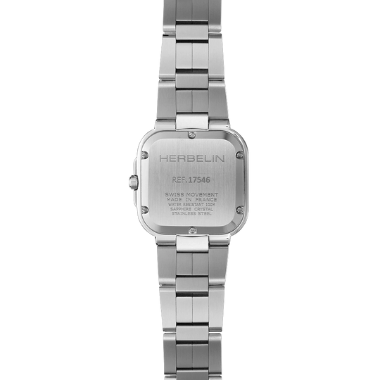 Herbelin Cap Camarat Square dameklokke i stål med champagnefarget skive, lenke og quartzverk.