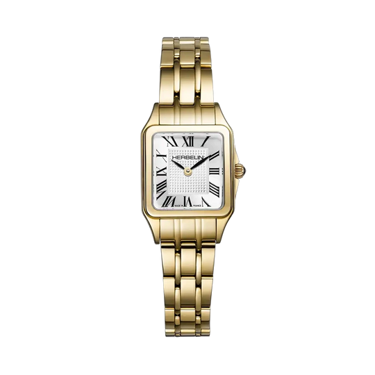 Herbelin Luna Mini dameur i gullfarget stål med lenke, sølvfarget skive og quartzverk.