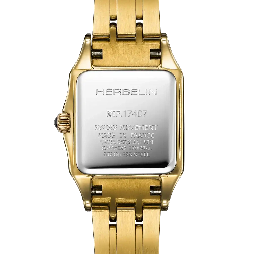 Herbelin Luna Mini dameur i gullfarget stål med lenke, sølvfarget skive og quartzverk.