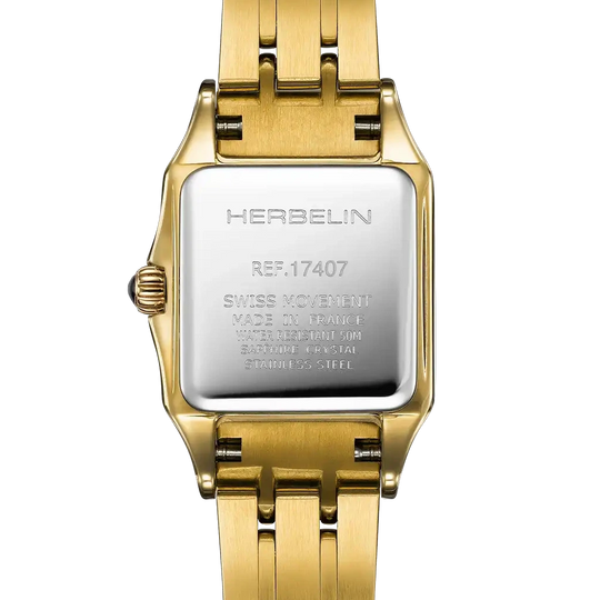 Herbelin Luna Mini dameur i gullfarget stål med lenke, sølvfarget skive og quartzverk.
