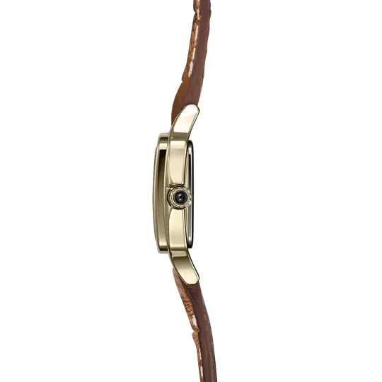 Herbelin Luna Mini dameur i gullfarget stål med brun skinnrem, sølvfarget skive og quartzverk.