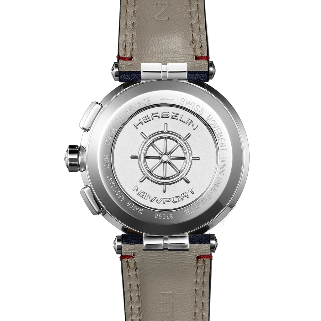 Herbelin Newport Chrono 37658AP15BL herreklokke på 40,5 mm med blå tallskive, tekstilrem og quartzverk.