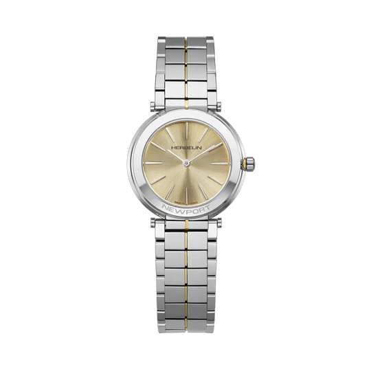 Herbelin Newport Slim 16922BT13 dameklokke i stål med tofarget lenke, champagnefarget skive og quartzverk.