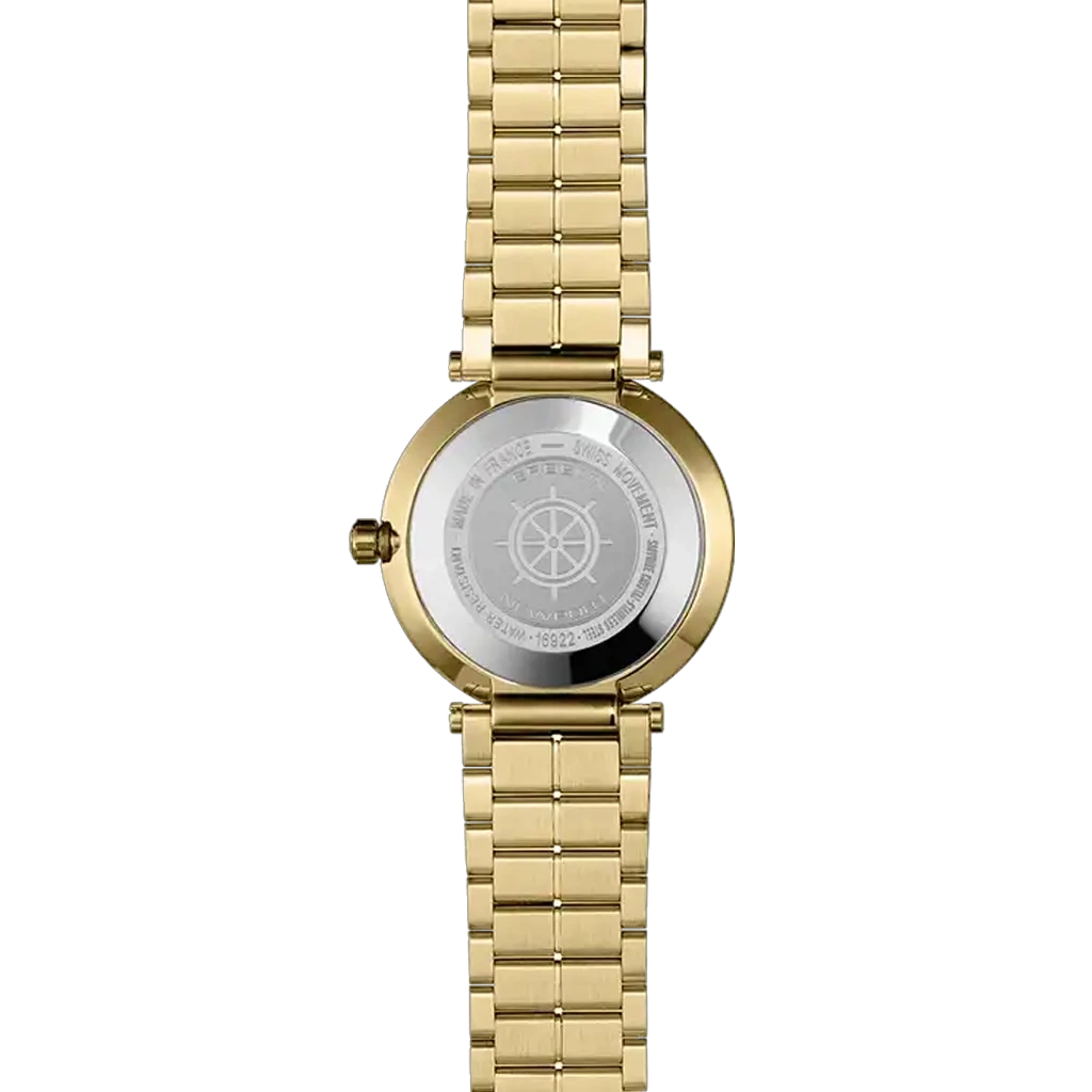 Herbelin Newport Slim 16922BP13 dameklokke i gullfarget stål med champagnefarget skive og quartzverk.