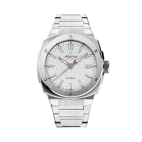 Alpina herreklokke i størrelse 39 x 40.5 mm i titan med sølvfarget skive. 200 meter vanntett.