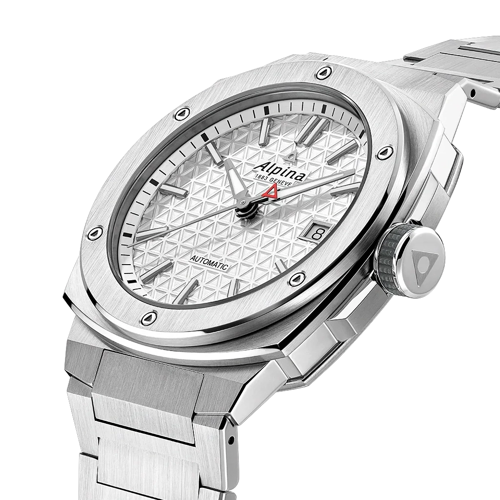 Alpina herreklokke i størrelse 39 x 40.5 mm i titan med sølvfarget skive. 200 meter vanntett.