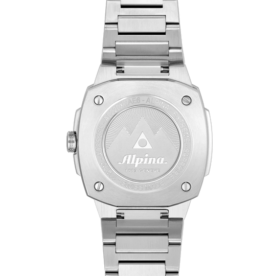 Alpina Alpiner Extreme Quartz på 35,2 mm med kasse og lenke i stål og blå skive.