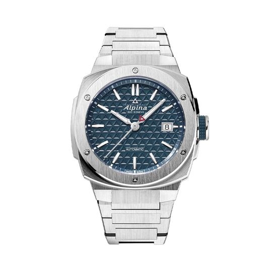 Alpina Alpiner Extreme Automatic herreklokke med automatisk verk, kasse og lenke i stål og blå tallskive.