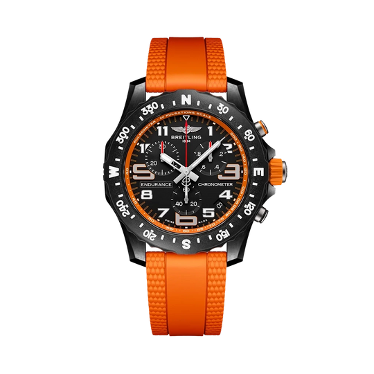 Breitling Endurance Pro 44 mm X82310A51B1S2 herreklokke med sort kasse i Breitlight, sort skive og oransje gummirem