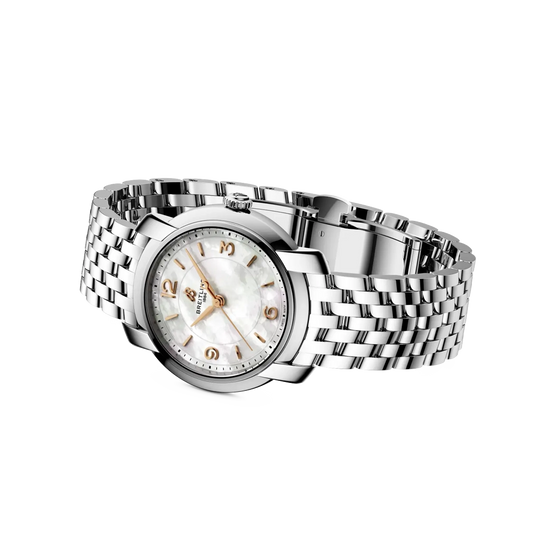 Breitling Premier dameklokke på 32 mm i stål med hvit perlemorskrive og quartzverk.
