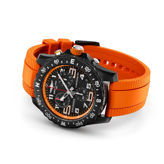 Breitling Endurance Pro 44 mm X82310A51B1S2 herreklokke med sort kasse i Breitlight, sort skive og oransje gummirem
