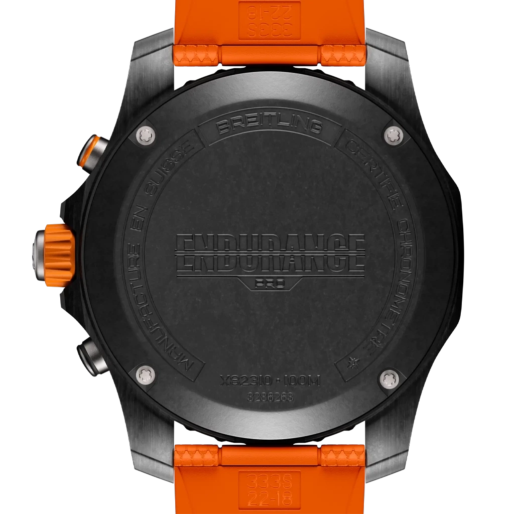 Breitling Endurance Pro 44 mm X82310A51B1S2 herreklokke med sort kasse i Breitlight, sort skive og oransje gummirem
