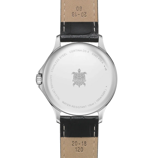 Certina DS-8 Gent C045.410.16.032.00 herreklokke på 40 mm med quartzverk, sølvfarget skive, tall og skinnrem. 