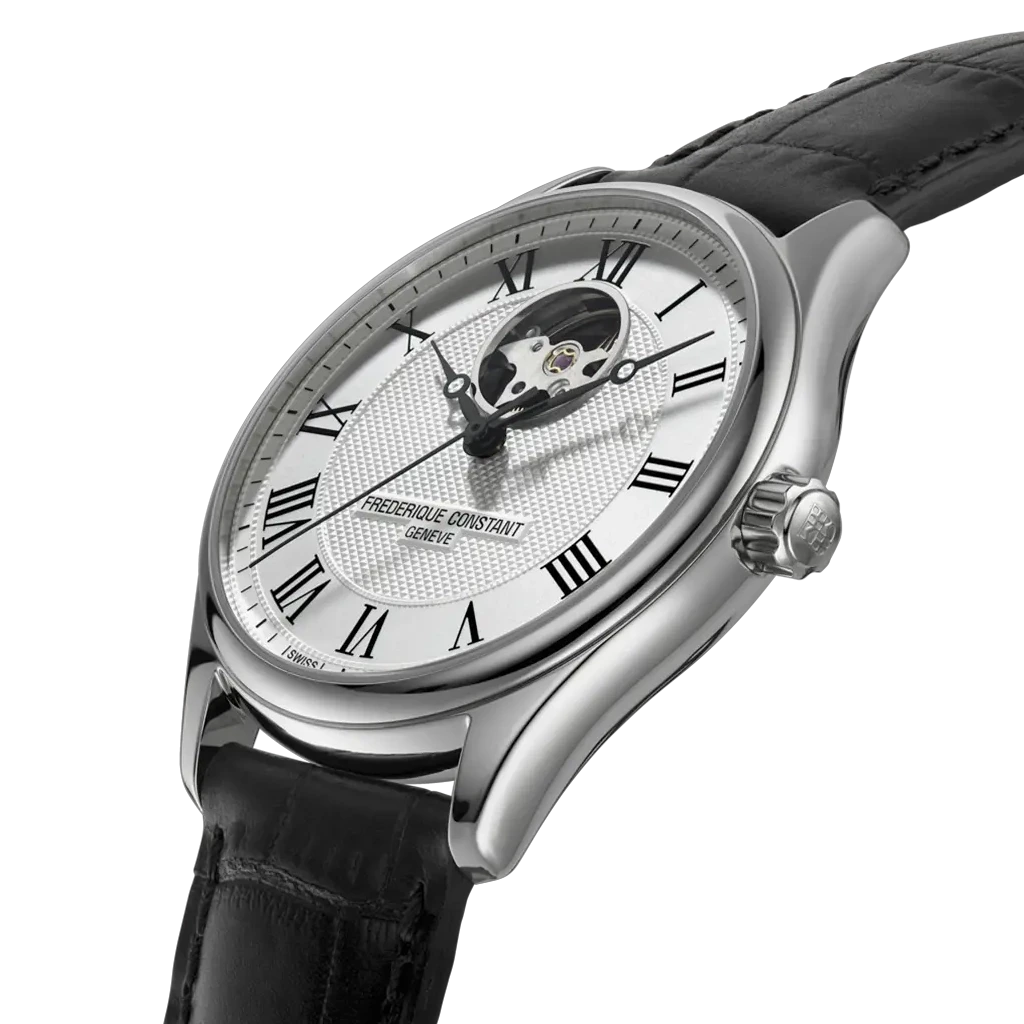Frederique Constant Classics Heart Beat dressklokke til herre med hvit skive, romertall og automatisk verk. 