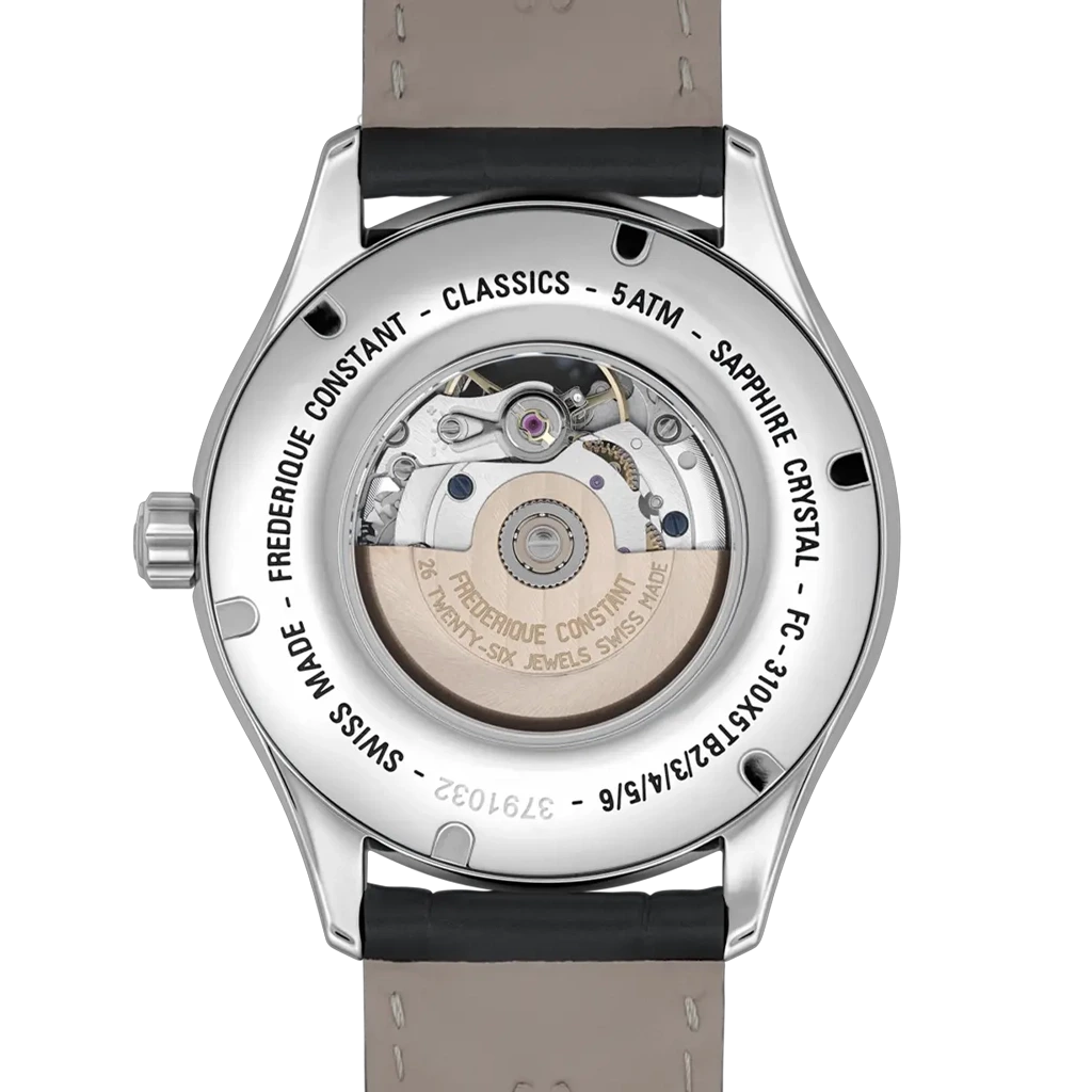 Frederique Constant Classics Heart Beat dressklokke til herre med hvit skive, romertall og automatisk verk. 