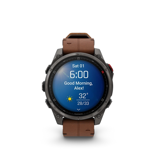 Garmin Fenix 8 Pro Premium - 47 mm, AMOLED Sapphire med opptil 15 dagers batteritid, skinnrem og silikonrem.