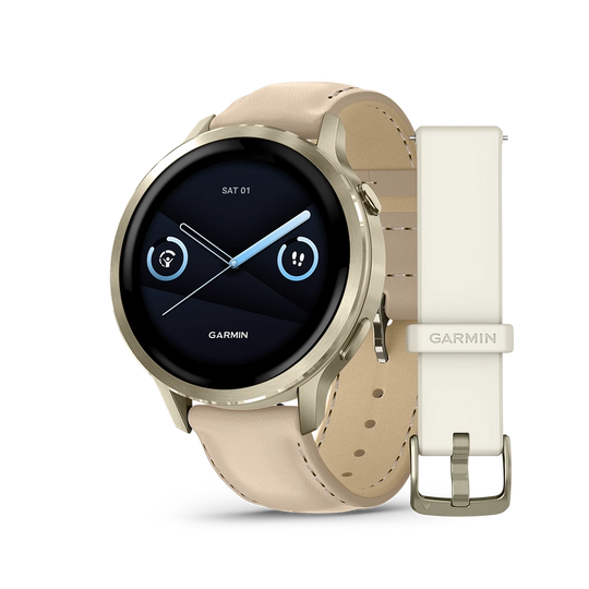 Garmin Venu 4 - 41 mm 010-03013-03 i stål med AMOLED-skjerm, skinnrem og ekstra silikonrem. Opptil 10 dager batteritid.