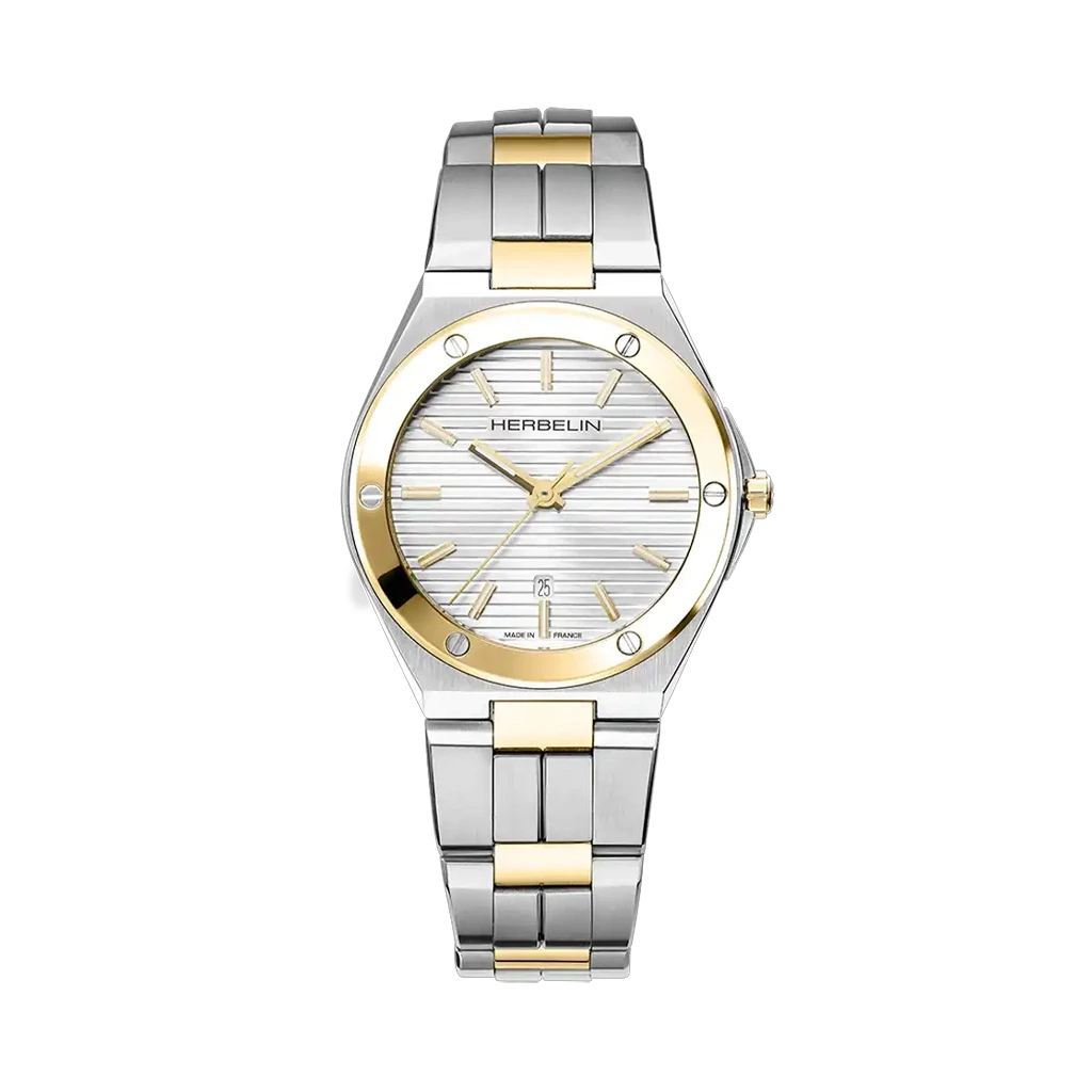 Herbelin Cap Camarat 14545BT11N er en dameklokke i tofarget stål med hvit skive, lenke og quartzverk.
