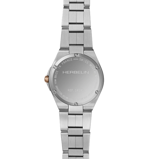 Herbelin Cap Camarat 14545btr49 dameklokke på 33 mm med kasse og lenke i stål og gullfarget PVD belegg. Sort tallskive. 