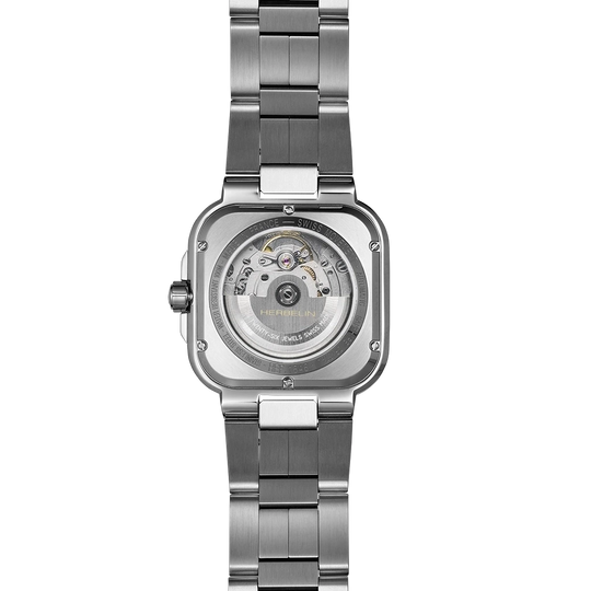 Herbelin Cap Camarat Square herreklokke med grønn skive, stållenke og automatisk verk.