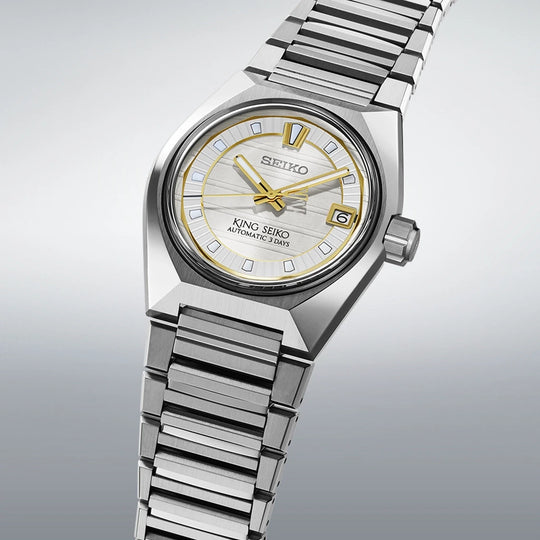 King Seiko Vanac herreklokke med automatisk verk, sølvfarget tallskive og kasse og lenke i stål
