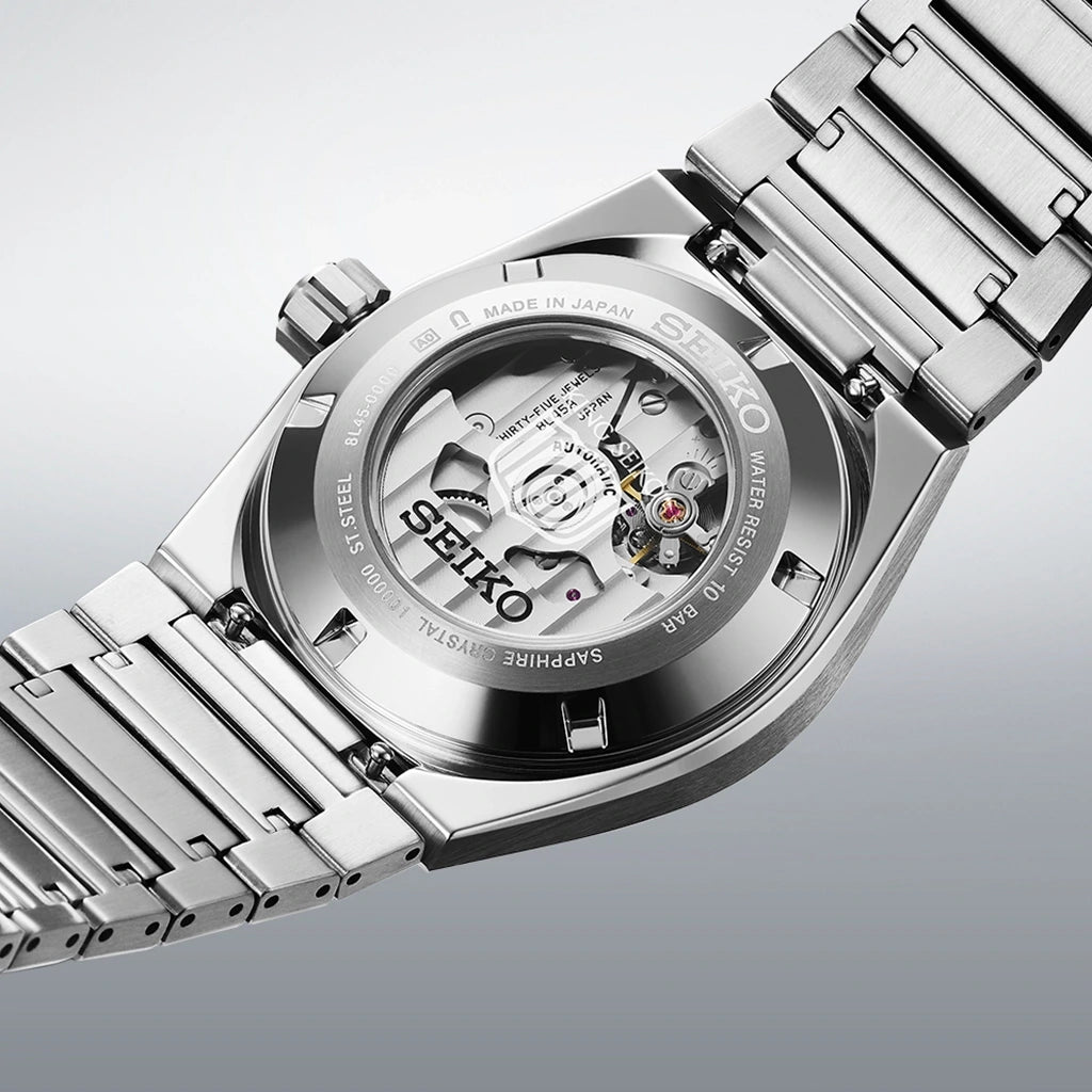 King Seiko Vanac herreklokke med automatisk verk, sølvfarget tallskive og kasse og lenke i stål