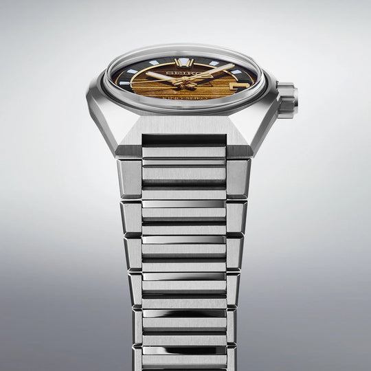 King Seiko Vanac herreklokke med automatisk verk, brun tallskive og kasse og lenke i stål. Limited edition.