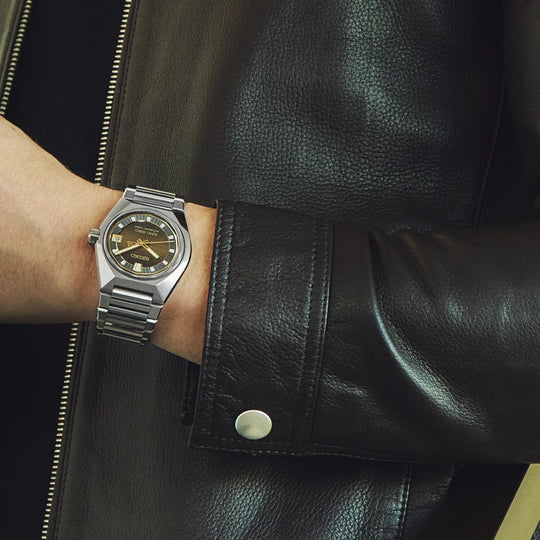 King Seiko Vanac herreklokke med automatisk verk, brun tallskive og kasse og lenke i stål. Limited edition.