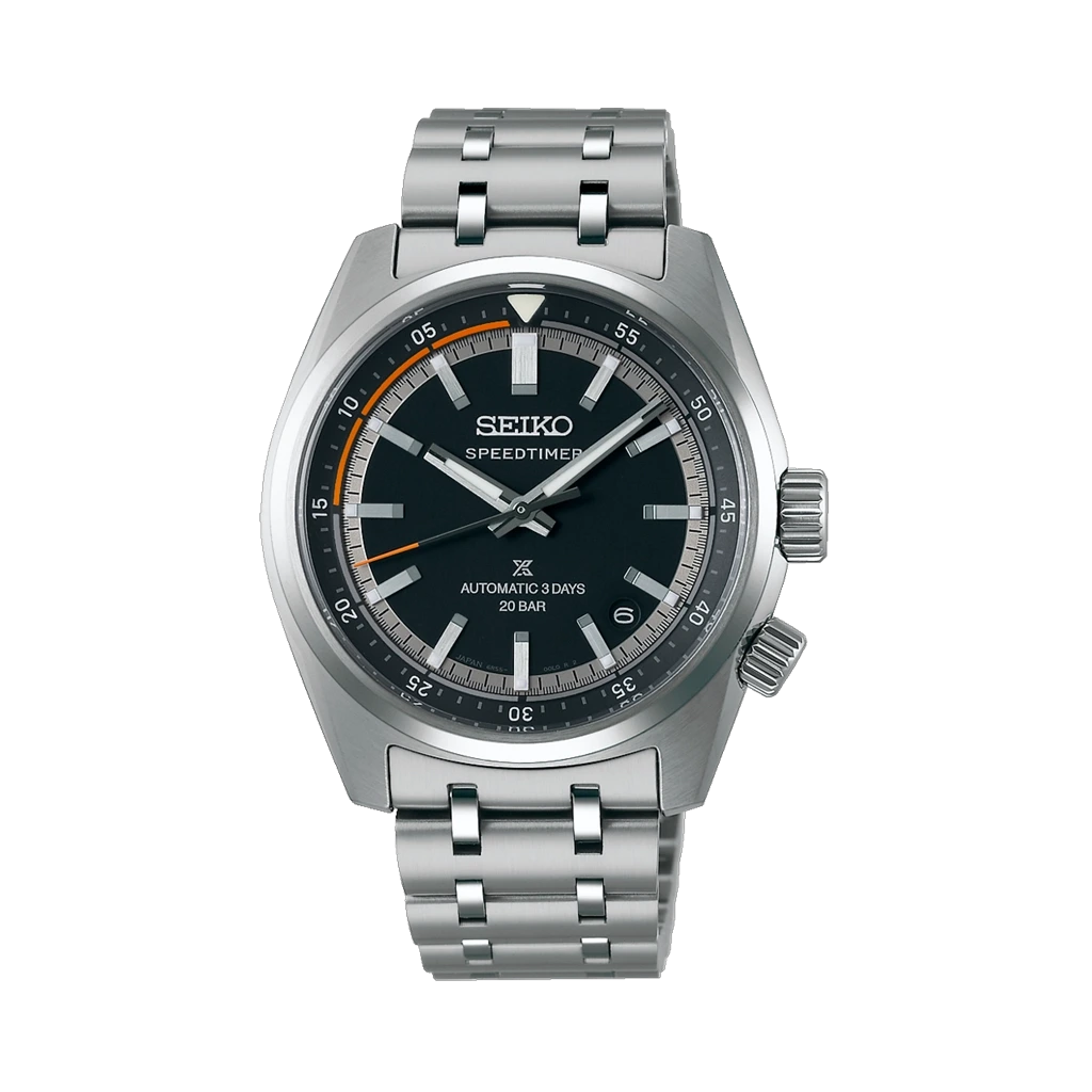 Seiko Prospex Speedtimer SPB515J1 herreklokke på 39,5 mm i stål med sort skive. 200 meter vanntett.