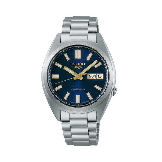 Seiko 5 Sports SNXS er et ur for både dame og herre på 37.4 mm, med blå skive og kasse og lenke i stål. 100 meter vanntett.