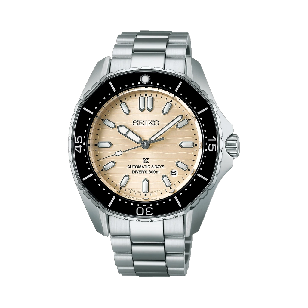 Seiko Prospex SPB481J1 dykkerklokke til herre på 41,3 mm i stål med lys skive. 300 meter vanntett.