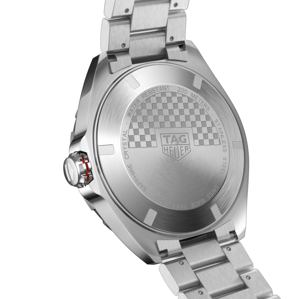 TAG Heuer Formula 1 med calibre 5 automatisk urverk, kasse og lenke i stål og grå sunray tallskive. 200 meter vanntett.