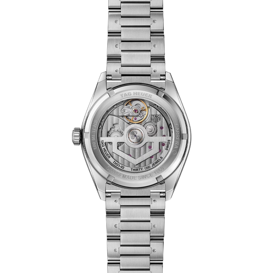 TAG Heuer Carrera Day-Date til herre på 41 mm med blå skive med dag og dato. Kasse og lenke i stål. 100 meter vanntett.
