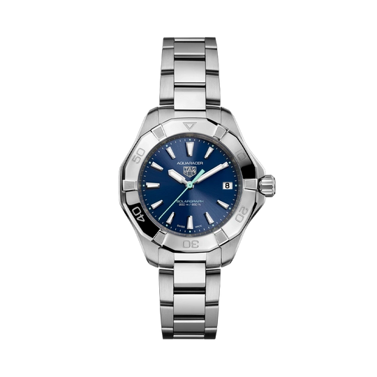 TAG Heuer Aquaracer Professional 200 Solargraph WBP1311.BA0005 dameklokke på 43 mm med blå skive, stållenke med foldelås og automatisk verk.