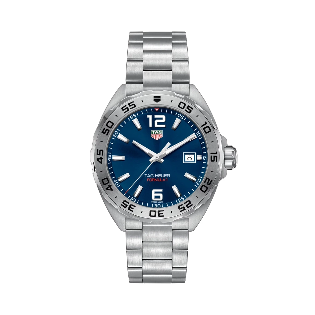 TAG Heuer Formula 1 WAZ1118.BA0875 til herre med kasse og lenke i stål og blå skive.