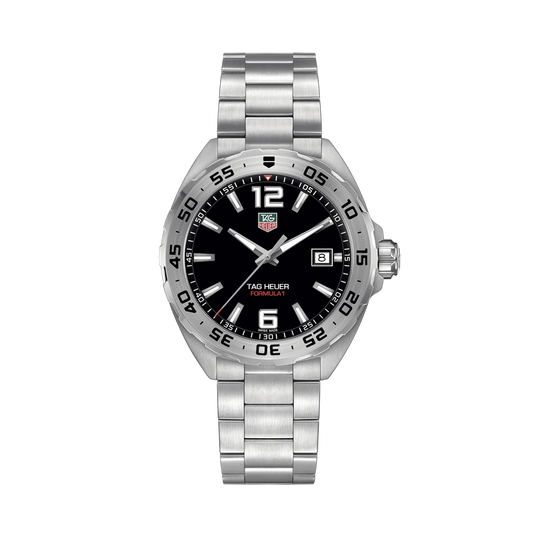 TAG Heuer Formula 1 Date WAZ1112.BA0875 herreklokke med kasse og lenke i stål og sort skive.