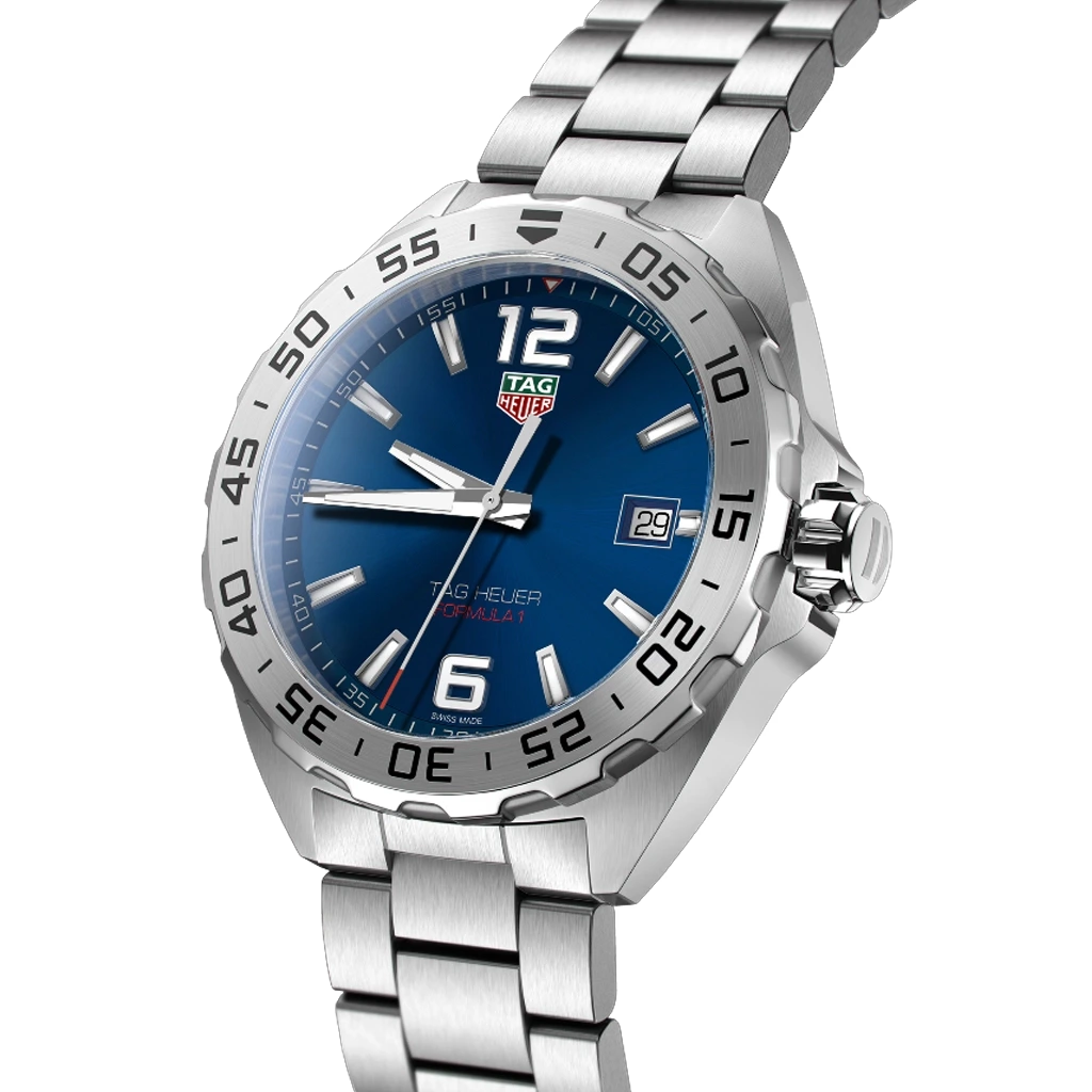 TAG Heuer Formula 1 WAZ1118.BA0875 til herre med kasse og lenke i stål og blå skive.