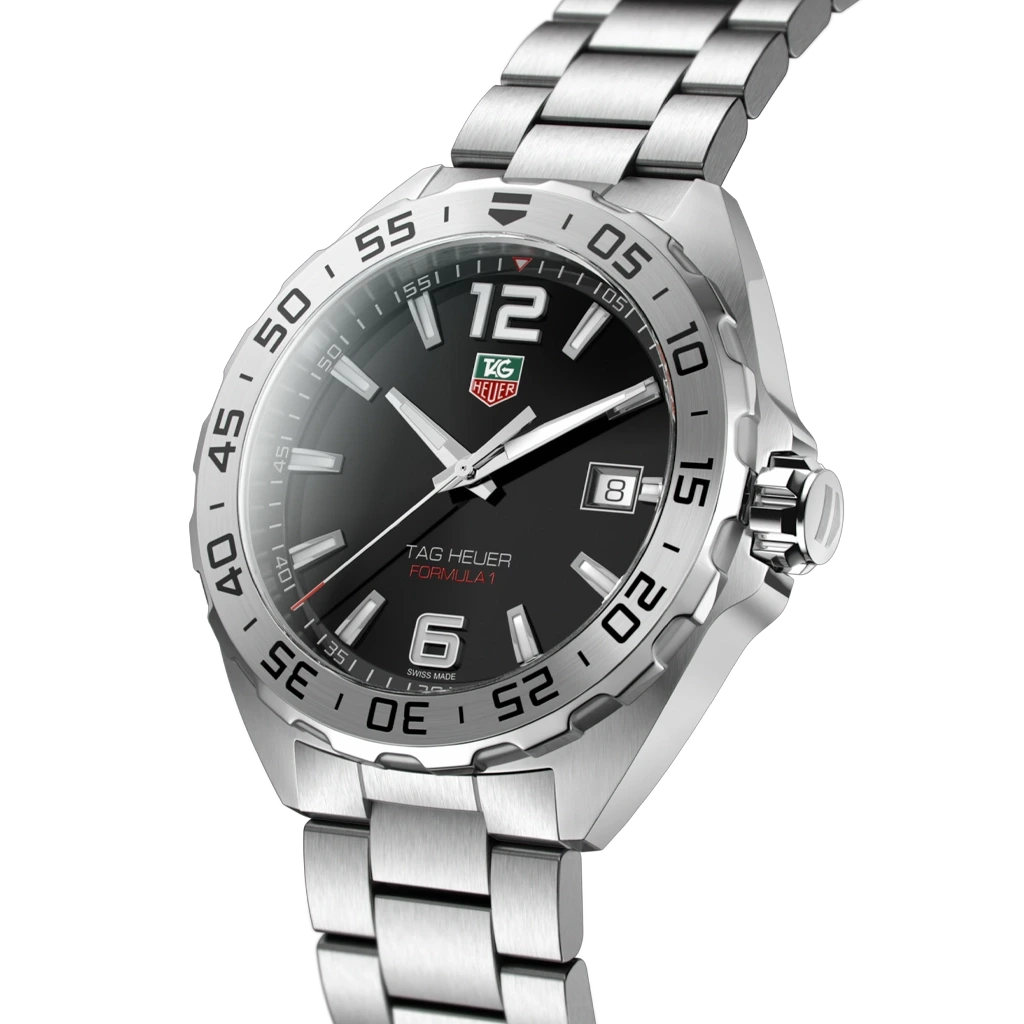 TAG Heuer Formula 1 Date WAZ1112.BA0875 herreklokke med kasse og lenke i stål og sort skive.