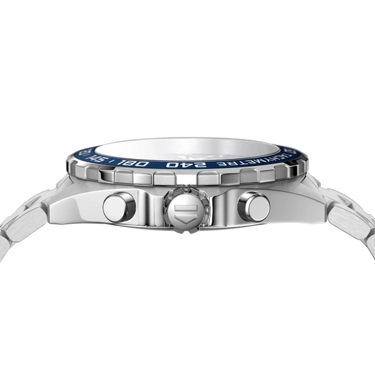 TAG Heuer Formula 1 Chronograph CAZ1014.BA0842 herreklokke på 43 mm med blå skrive, bezel med tachymeter og stållenke med foldelås.