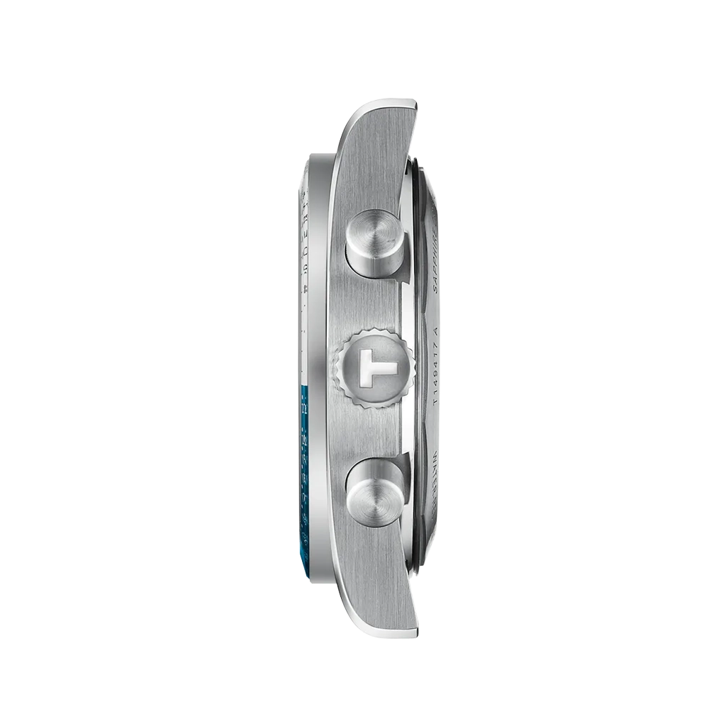 Tissot PR516 herreklokke med chronogrpah på 40 mm med blå skive, kasse og lenke i stål. 100 meter vanntett.