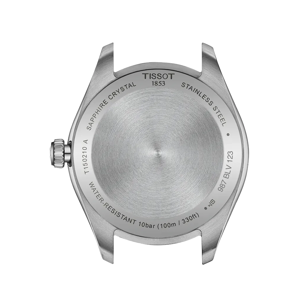 Tissot PR 100 til dame på 34 mm, med hvit perlemorskrive med diamanter, stållenke og quartzverk. 100 meter vanntett.