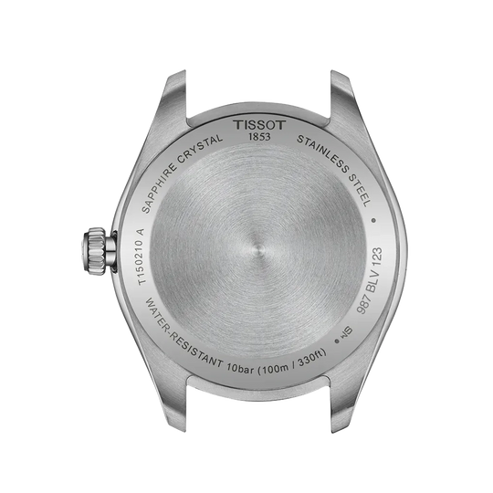 Tissot PR 100 til dame på 34 mm, med hvit perlemorskrive med diamanter, stållenke og quartzverk. 100 meter vanntett.