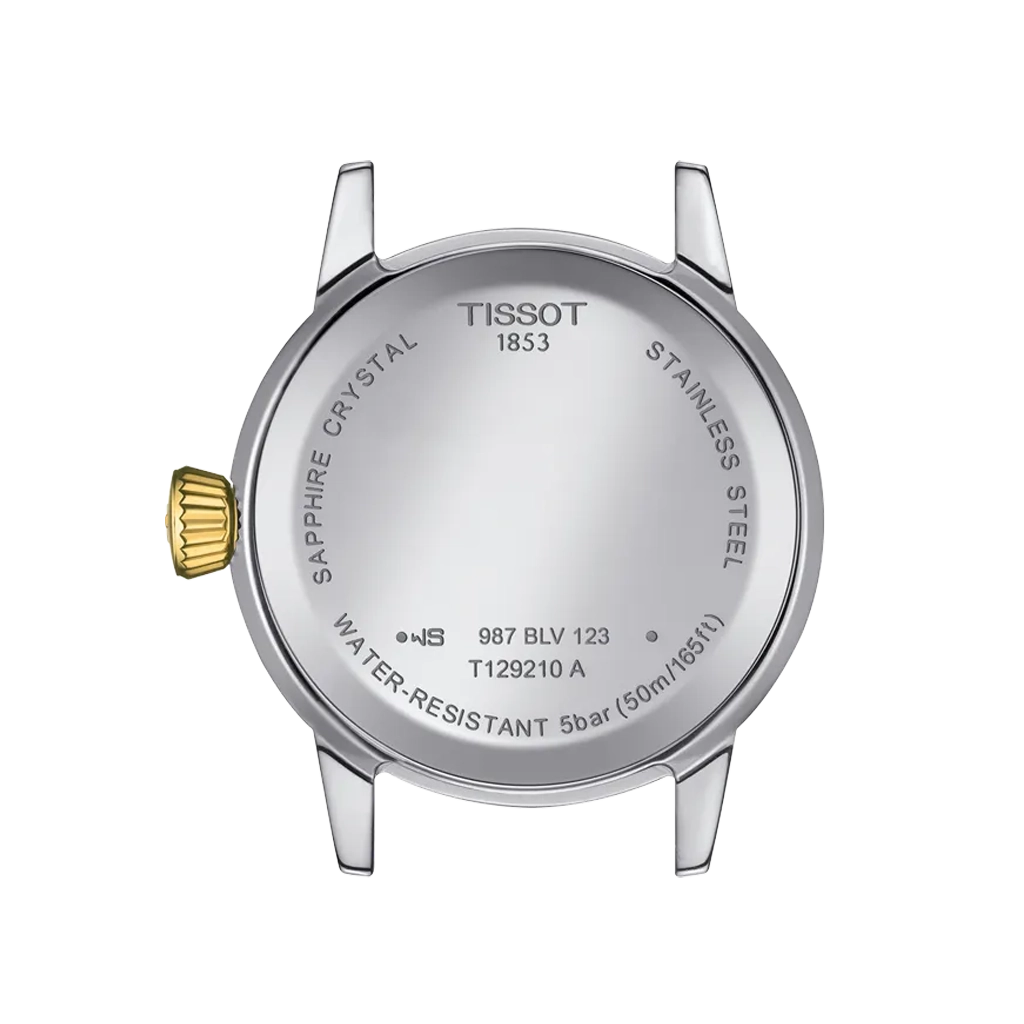 Tissot Classic Dream er en dameklokke på 28 mm. Klokken i tofarget stål har en grå tallskive med dato kl 3 og butterfly clasp. 50 meter vanntett.