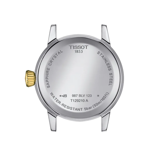 Tissot Classic Dream er en dameklokke på 28 mm. Klokken i tofarget stål har en grå tallskive med dato kl 3 og butterfly clasp. 50 meter vanntett.