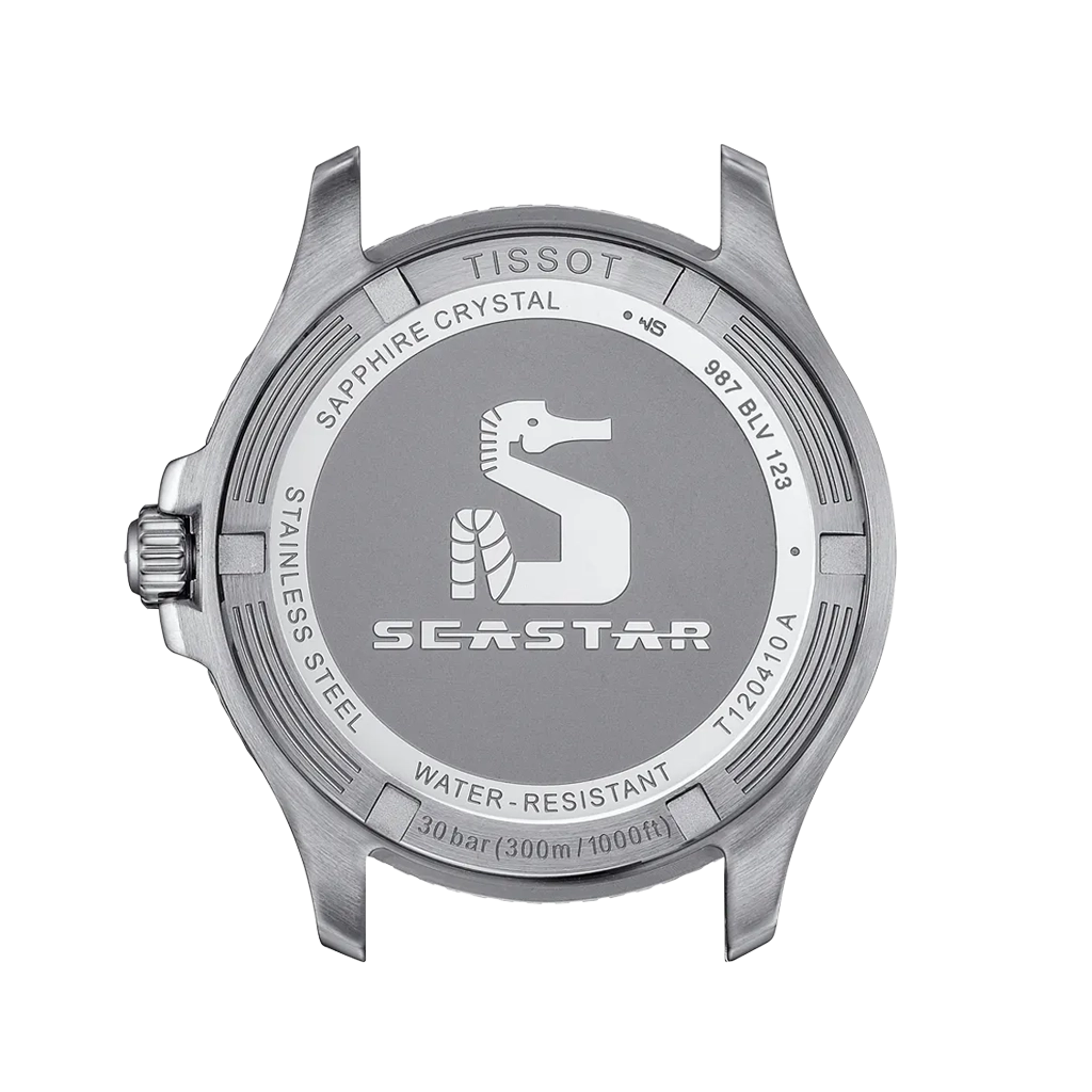 Tissot Seastar 1000 dykkerklokke med robust stålkasse, safirglass og opptil 300 m vanntetthet. 