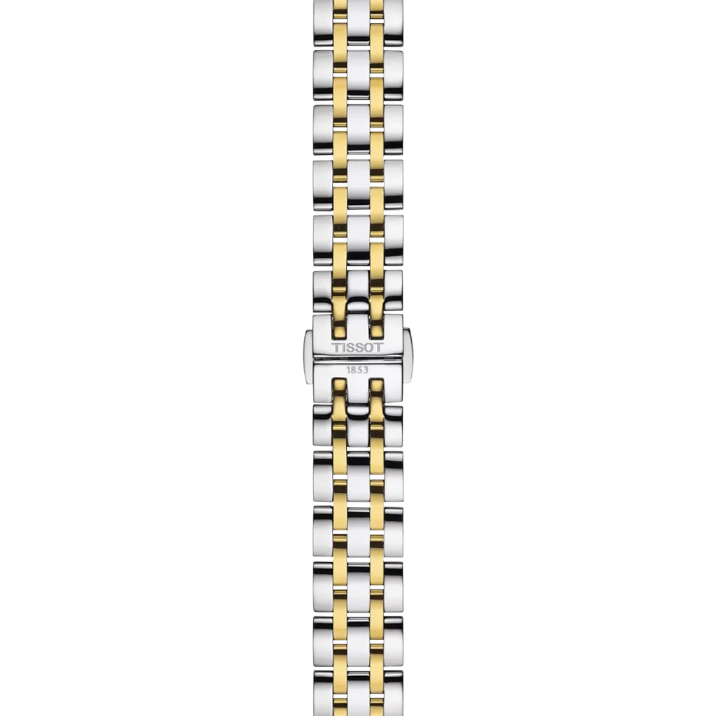 Tissot Classic Dream er en dameklokke på 28 mm. Klokken i tofarget stål har en grå tallskive med dato kl 3 og butterfly clasp. 50 meter vanntett.